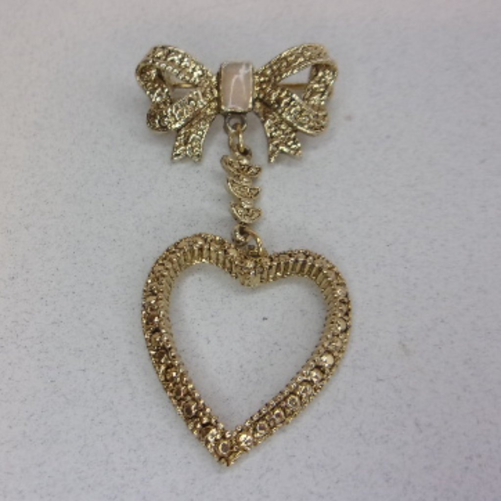 Gold Tone Bow Heart Dangle Brooch Pin 12$